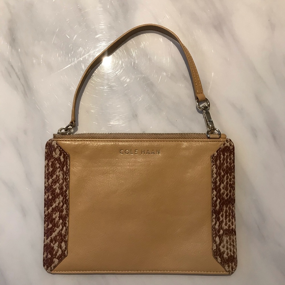 Cole Haan Tan & Snake Print Wristlet with Zipper